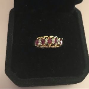 Solid 10k Yellow Gold Ruby & Diamond Ring sz 6